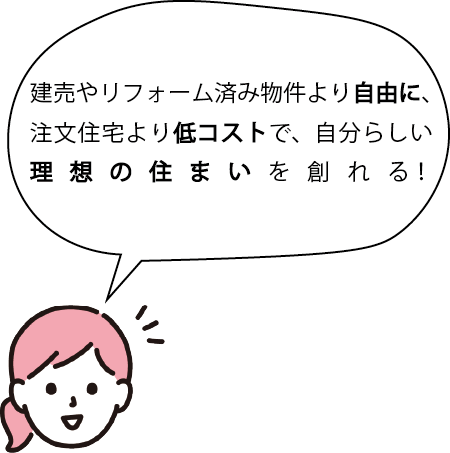建売やリフォーム済み物件より自由に、注文住宅より低コストで、自分らしい理想の住まいを創れる!